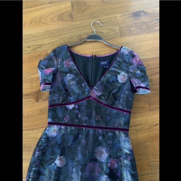 SALE Marchesa Notte Cap Sleeve Sequin Floral Dress NWOT - Picture 11 of 11